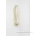 Ivory fake fur jacket with stand collar